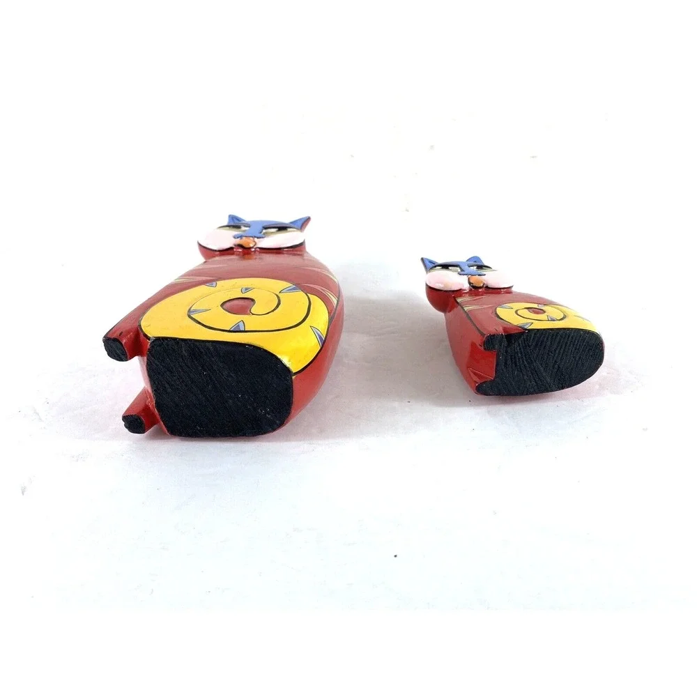Set of 2 Wooden Cat Figurines Tallest is 8
